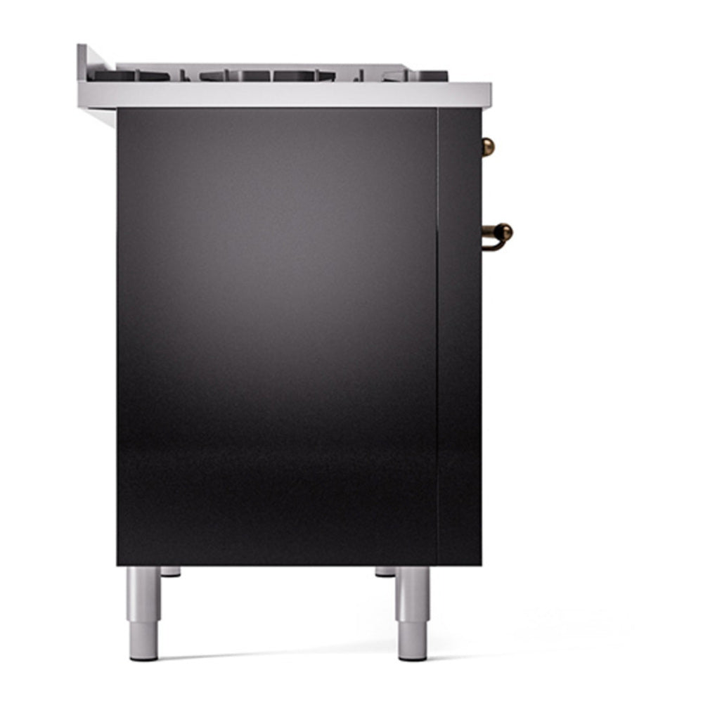 ILVE Nostalgie II 48" Glossy Black Dual Fuel Range with 8 Burners and Griddle Triple Glass Door Natural Gas