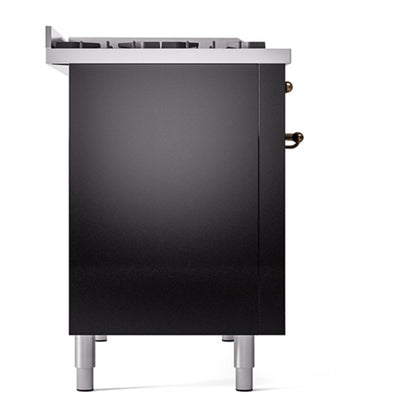 ILVE Nostalgie II 48" Glossy Black Dual Fuel Range with 8 Burners and Griddle Triple Glass Door Natural Gas