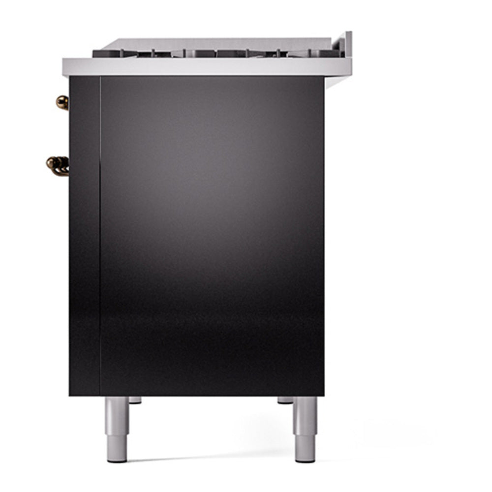 ILVE Nostalgie II 48" Glossy Black Dual Fuel Range with 8 Burners and Griddle Triple Glass Door Natural Gas