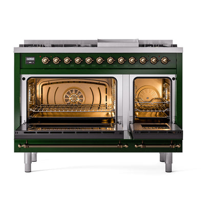 ILVE Nostalgie II 48" Emerald Green Dual Fuel Range with 8 Burners and Griddle Triple Glass Door Natural Gas