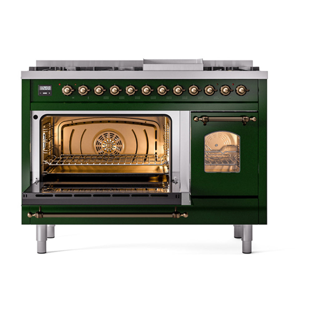 ILVE Nostalgie II 48" Emerald Green Dual Fuel Range with 8 Burners and Griddle Triple Glass Door Natural Gas