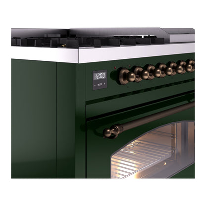 ILVE Nostalgie II 48" Emerald Green Dual Fuel Range with 8 Burners and Griddle Triple Glass Door Natural Gas
