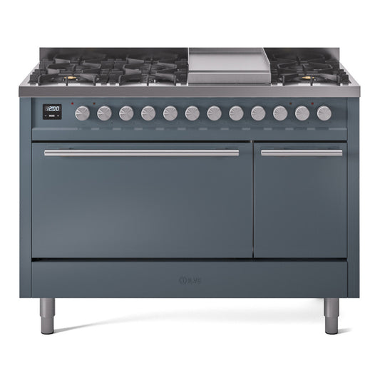 ILVE Professional Plus II 48" Dual Fuel Range with 8 Burners and Griddle Solid Door Liquid Propane