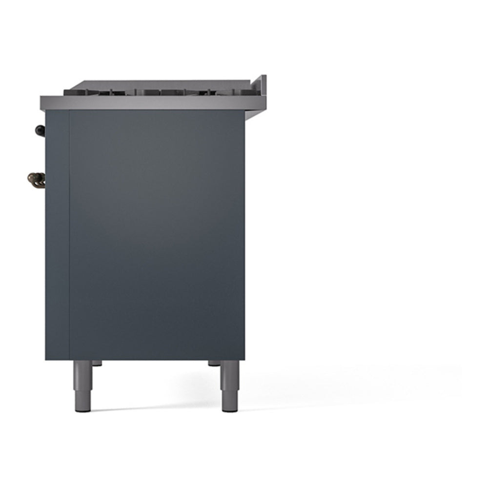 ILVE Nostalgie II 48" Blue Grey Dual Fuel Range with 8 Burners and Griddle Solid Door Natural Gas