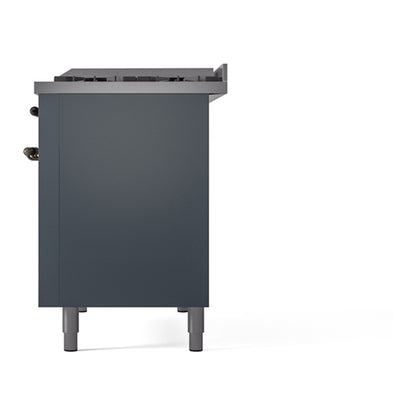 ILVE Nostalgie II 48" Blue Grey Dual Fuel Range with 8 Burners and Griddle Solid Door Natural Gas