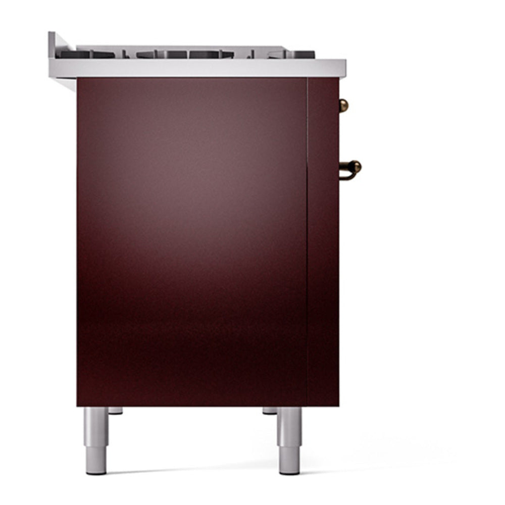 ILVE Nostalgie II 48" Burgundy Dual Fuel Range with 8 Burners and Griddle Solid Door Liquid Propane