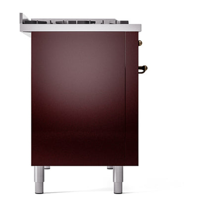 ILVE Nostalgie II 48" Burgundy Dual Fuel Range with 8 Burners and Griddle Solid Door Liquid Propane