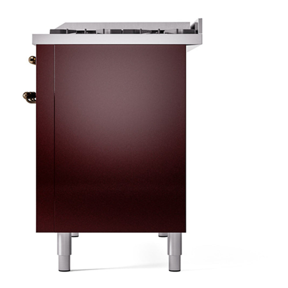 ILVE Nostalgie II 48" Burgundy Dual Fuel Range with 8 Burners and Griddle Solid Door Liquid Propane
