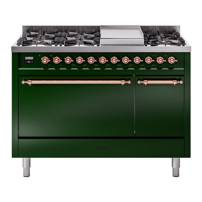 ILVE Nostalgie II 48" Emerald Green Dual Fuel Range with 8 Burners and Griddle Solid Door Natural Gas