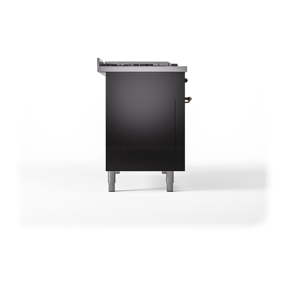 ILVE Nostalgie II 48" Glossy Black Dual Fuel Range with 5 Burners, Griddle and French Top Triple Glass Door Natural Gas