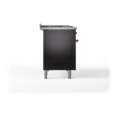ILVE Nostalgie II 48" Glossy Black Dual Fuel Range with 5 Burners, Griddle and French Top Triple Glass Door Natural Gas