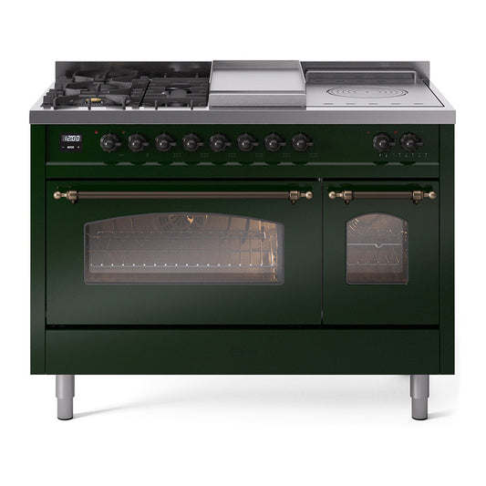 ILVE Nostalgie II 48" Emerald Green Dual Fuel Range with 5 Burners, Griddle and French Top Triple Glass Door Natural Gas
