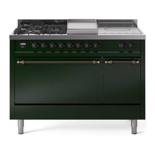 ILVE Nostalgie II 48" Emerald Green Dual Fuel Range with 5 Burners, Griddle and French Top Solid Door Liquid Propane