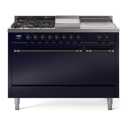 ILVE Nostalgie II 48" Midnight Blue Dual Fuel Range with 5 Burners, Griddle and French Top Solid Door Liquid Propane