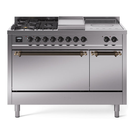 ILVE Nostalgie II 48" Stainless Steel Dual Fuel Range with 5 Burners, Griddle and French Top Solid Door Liquid Propane