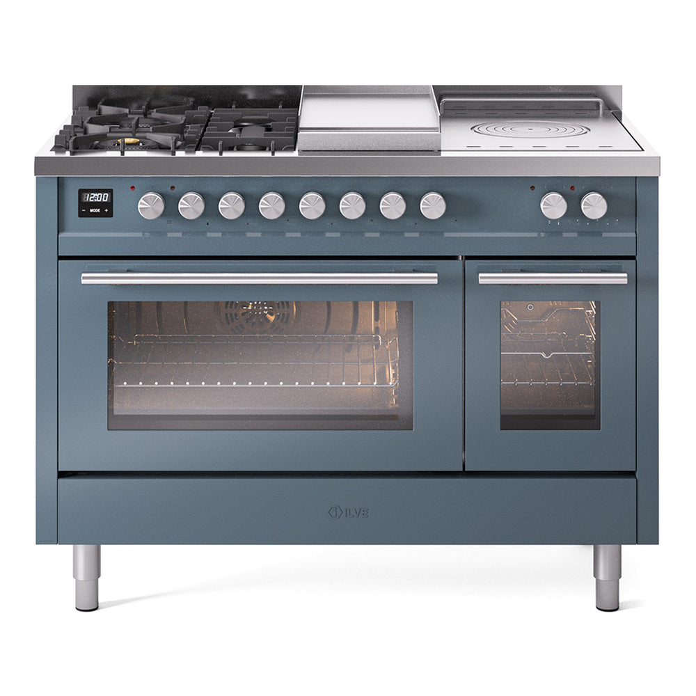 ILVE Professional Plus II 48" Dual Fuel Range with 5 Burners, Griddle and French Top Triple Glass Door Natural Gas