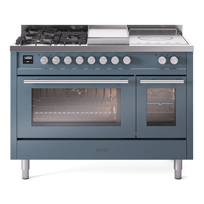ILVE Professional Plus II 48" Dual Fuel Range with 5 Burners, Griddle and French Top Triple Glass Door Natural Gas