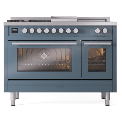 ILVE Professional Plus II 48" Dual Fuel Range with 5 Burners, Griddle and French Top Triple Glass Door Natural Gas