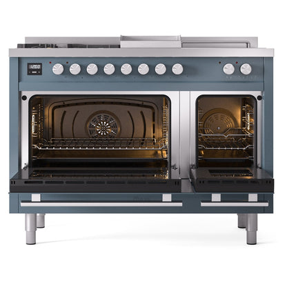 ILVE Professional Plus II 48" Dual Fuel Range with 5 Burners, Griddle and French Top Triple Glass Door Natural Gas