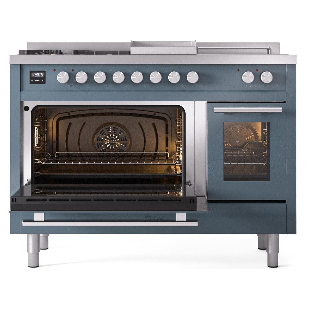 ILVE Professional Plus II 48" Dual Fuel Range with 5 Burners, Griddle and French Top Triple Glass Door Natural Gas