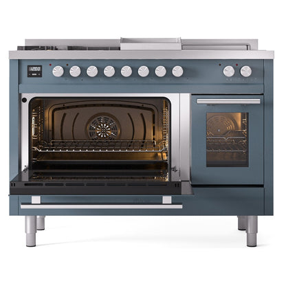 ILVE Professional Plus II 48" Dual Fuel Range with 5 Burners, Griddle and French Top Triple Glass Door Natural Gas