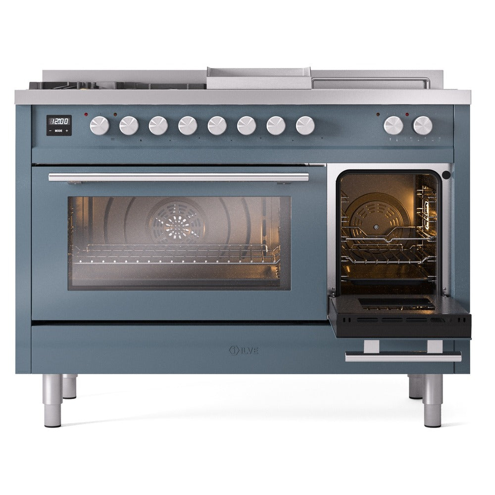 ILVE Professional Plus II 48" Dual Fuel Range with 5 Burners, Griddle and French Top Triple Glass Door Natural Gas