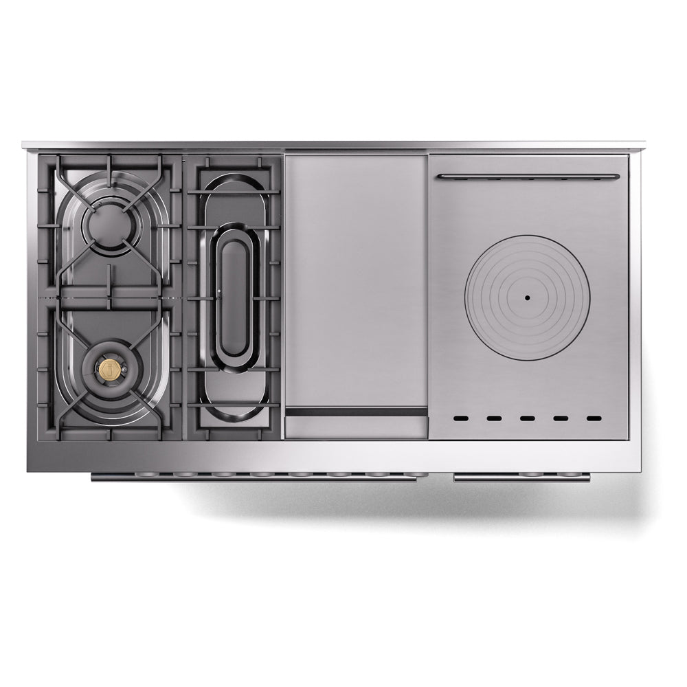 ILVE Professional Plus II 48" Dual Fuel Range with 5 Burners, Griddle and French Top Triple Glass Door Natural Gas