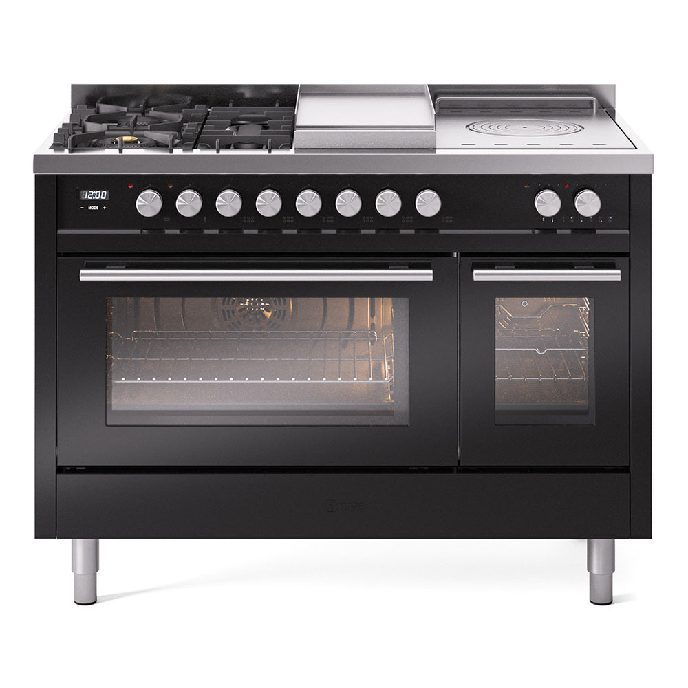 ILVE Professional Plus II 48" Dual Fuel Range with 5 Burners, Griddle and French Top Triple Glass Door Natural Gas
