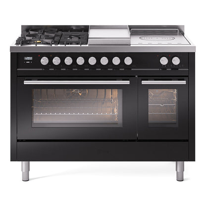ILVE Professional Plus II 48" Dual Fuel Range with 5 Burners, Griddle and French Top Triple Glass Door Natural Gas