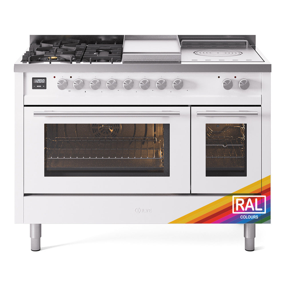 ILVE Professional Plus II 48" Dual Fuel Range with 5 Burners, Griddle and French Top Triple Glass Door Natural Gas