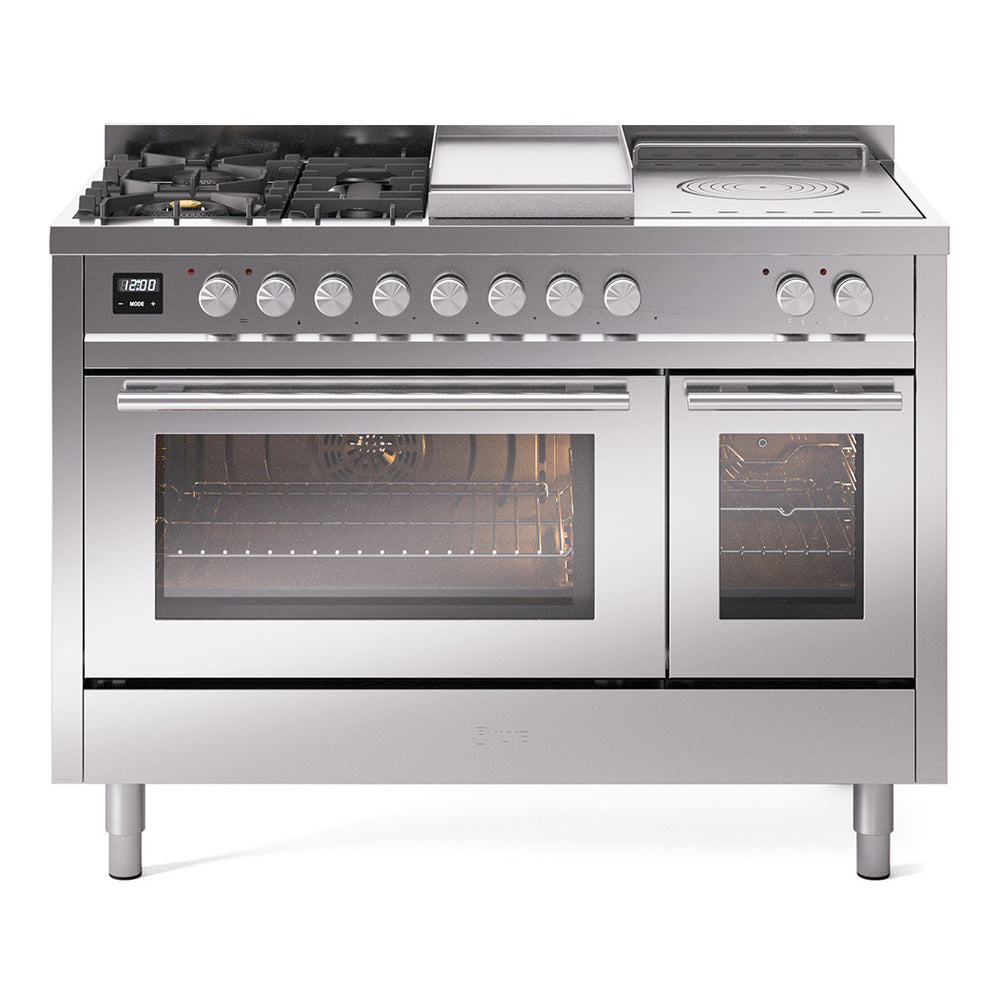 ILVE Professional Plus II 48" Dual Fuel Range with 5 Burners, Griddle and French Top Triple Glass Door Natural Gas