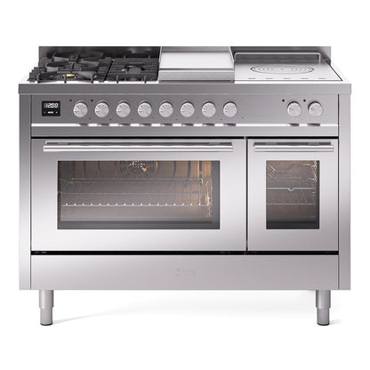 ILVE Professional Plus II 48" Dual Fuel Range with 5 Burners, Griddle and French Top Triple Glass Door Natural Gas