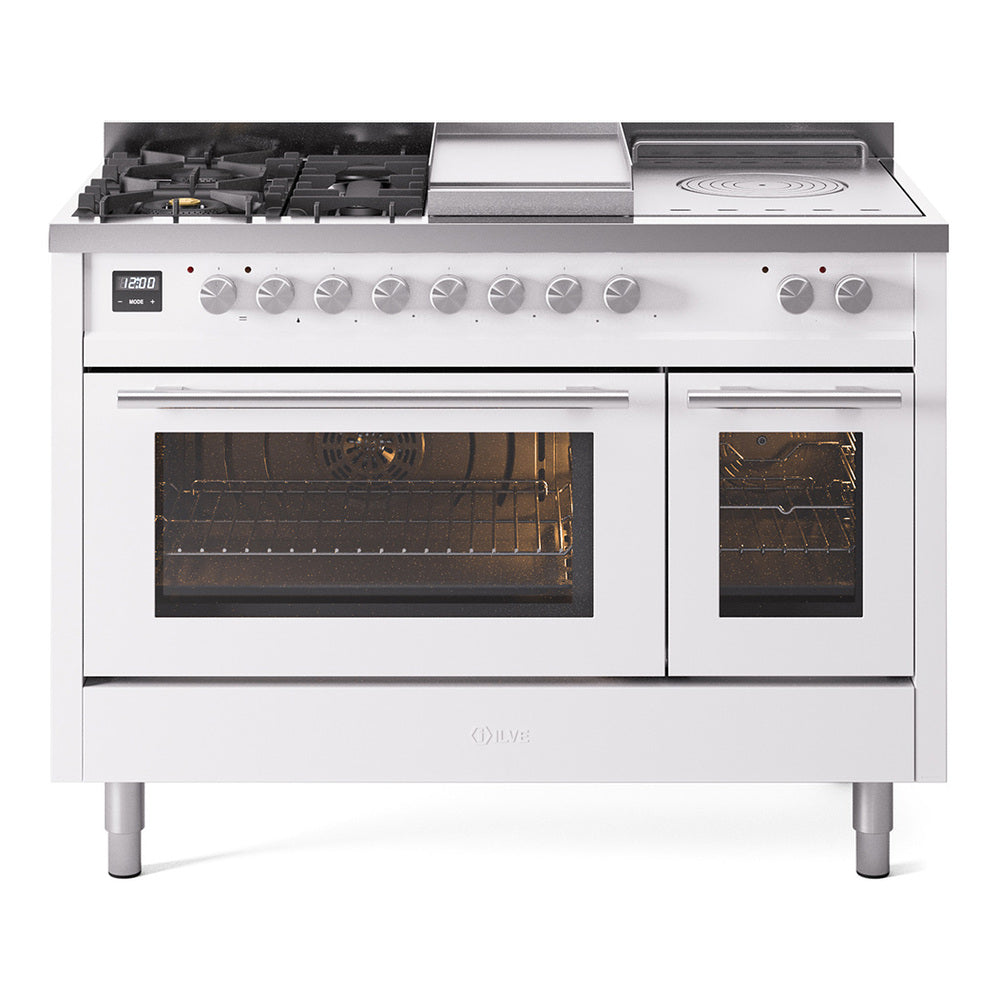 ILVE Professional Plus II 48" Dual Fuel Range with 5 Burners, Griddle and French Top Triple Glass Door Natural Gas