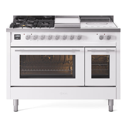 ILVE Professional Plus II 48" Dual Fuel Range with 5 Burners, Griddle and French Top Triple Glass Door Natural Gas