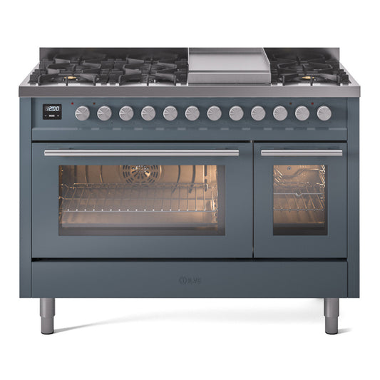 ILVE Professional Plus II 48" Dual Fuel Range with 8 Burners and Griddle Triple Glass Door Liquid Propane