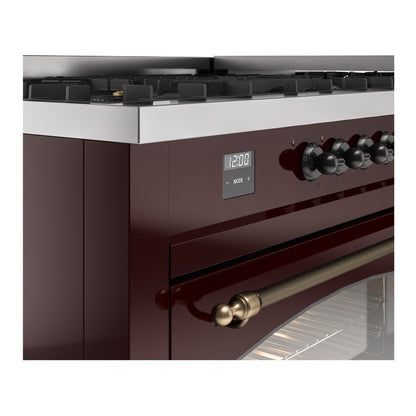 ILVE Nostalgie II 60" Burgundy Dual Fuel Range with 9 Burners and Griddle Triple Glass Door Natural Gas