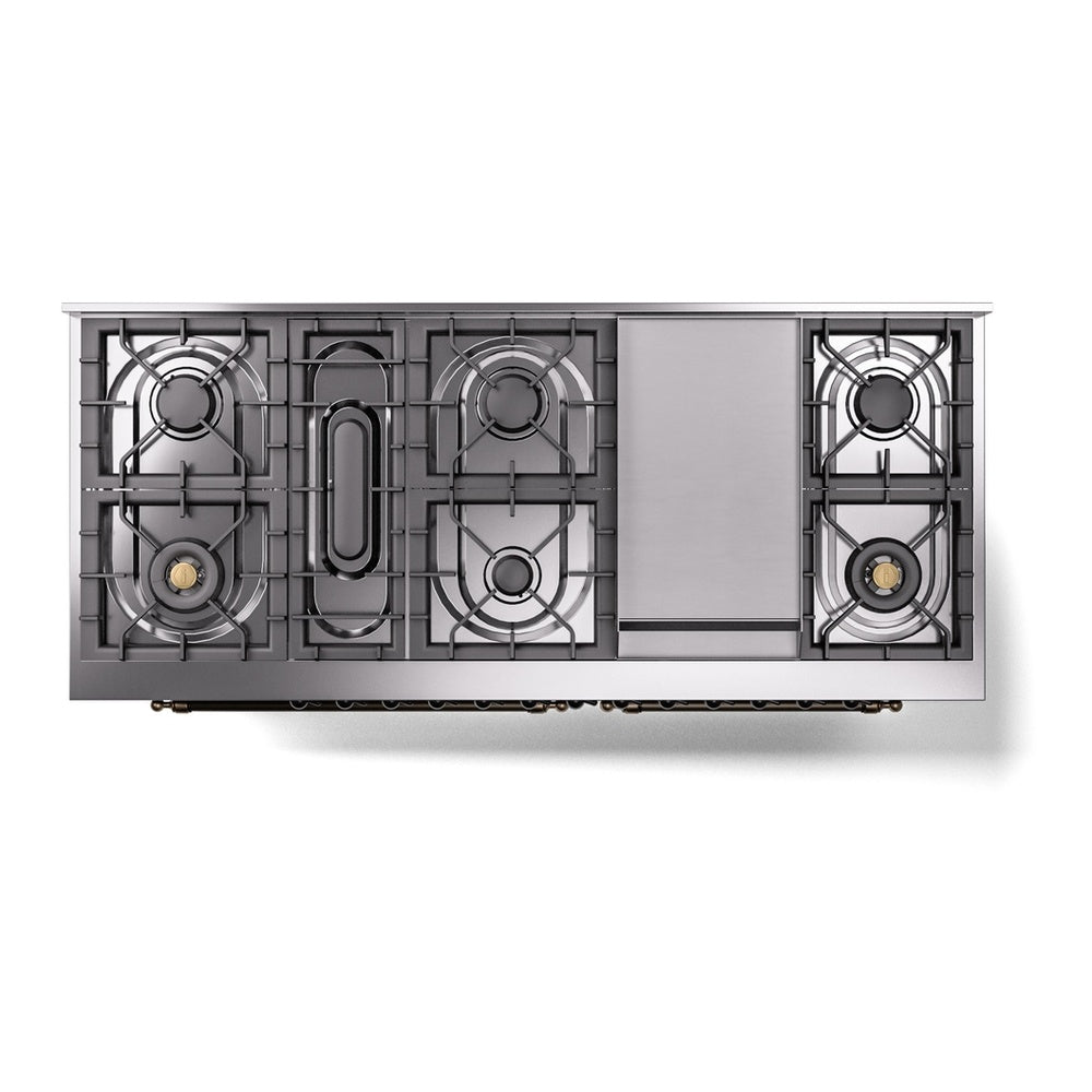 ILVE Nostalgie II 60" Burgundy Dual Fuel Range with 9 Burners and Griddle Triple Glass Door Natural Gas