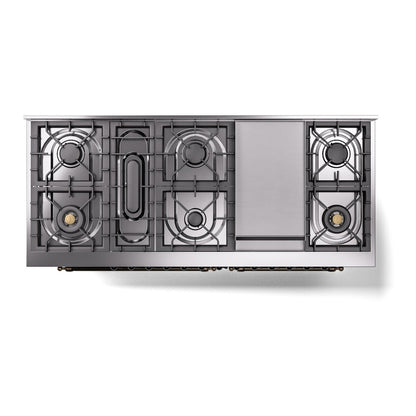 ILVE Nostalgie II 60" Burgundy Dual Fuel Range with 9 Burners and Griddle Triple Glass Door Natural Gas