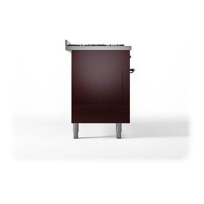 ILVE Nostalgie II 60" Burgundy Dual Fuel Range with 9 Burners and Griddle Triple Glass Door Natural Gas