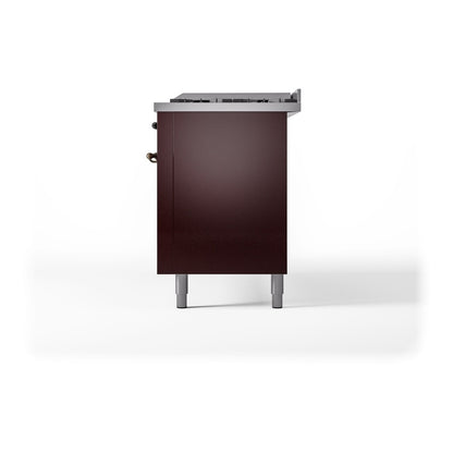 ILVE Nostalgie II 60" Burgundy Dual Fuel Range with 9 Burners and Griddle Triple Glass Door Natural Gas