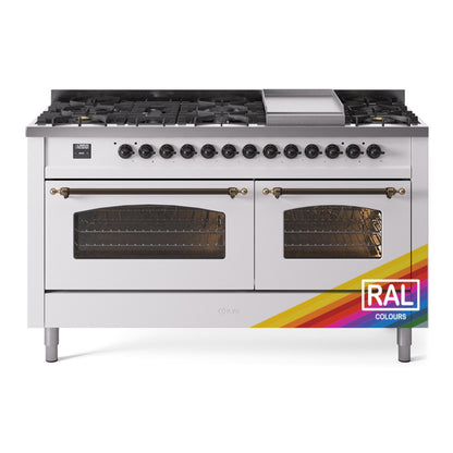 ILVE Nostalgie II 60" RAL Dual Fuel Range with 9 Burners and Griddle Triple Glass Door Natural Gas