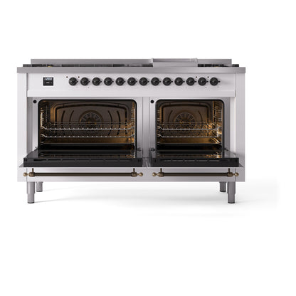 ILVE Nostalgie II 60" RAL Dual Fuel Range with 9 Burners and Griddle Triple Glass Door Natural Gas