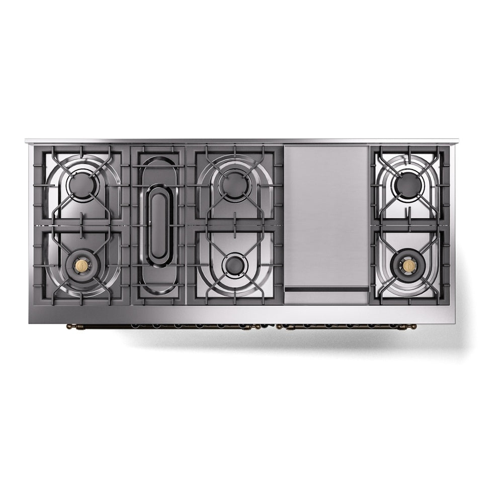 ILVE Nostalgie II 60" RAL Dual Fuel Range with 9 Burners and Griddle Triple Glass Door Natural Gas