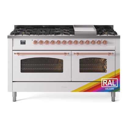ILVE Nostalgie II 60" RAL Dual Fuel Range with 9 Burners and Griddle Triple Glass Door Natural Gas