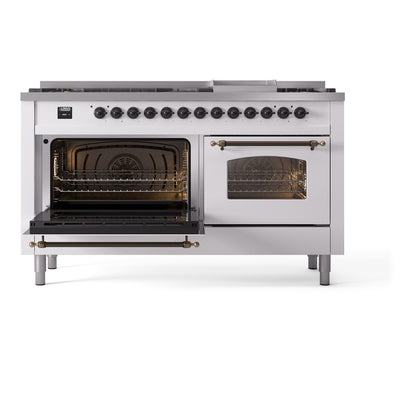 ILVE Nostalgie II 60" White Dual Fuel Range with 9 Burners and Griddle Triple Glass Door Liquid Propane