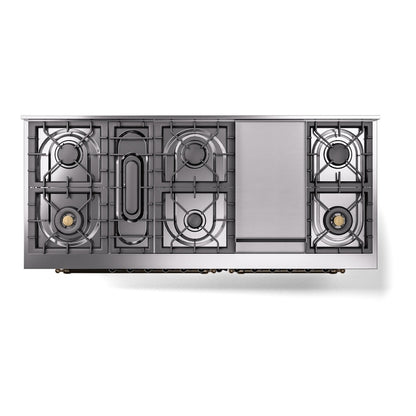 ILVE Nostalgie II 60" White Dual Fuel Range with 9 Burners and Griddle Triple Glass Door Liquid Propane