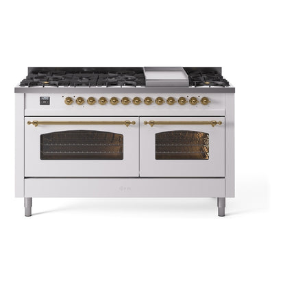 ILVE Nostalgie II 60" White Dual Fuel Range with 9 Burners and Griddle Triple Glass Door Liquid Propane