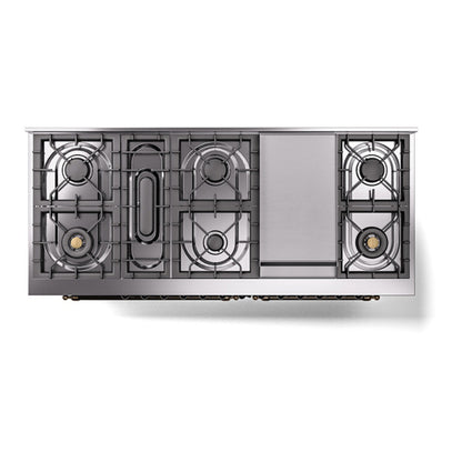 ILVE Nostalgie II 60" Glossy Black Dual Fuel Range with 9 Burners and Griddle Solid Door Natural Gas