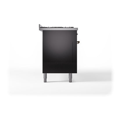 ILVE Nostalgie II 60" Glossy Black Dual Fuel Range with 9 Burners and Griddle Solid Door Natural Gas