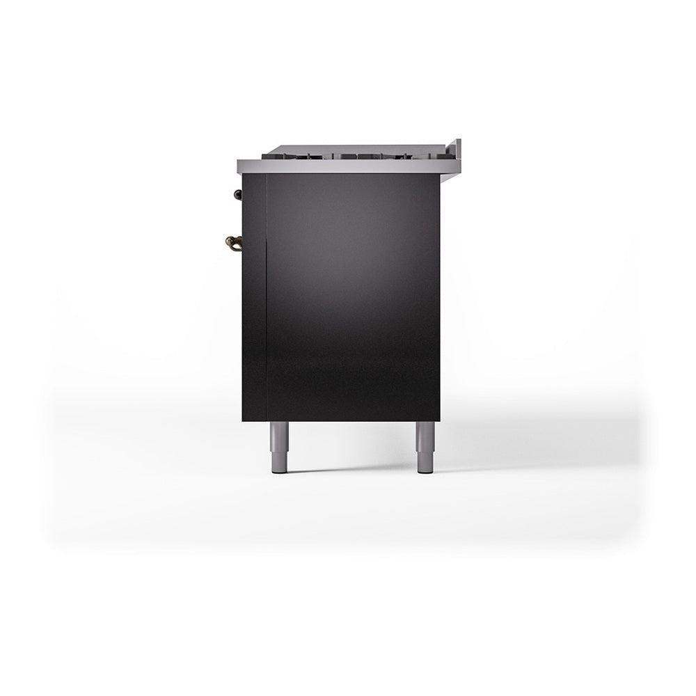 ILVE Nostalgie II 60" Glossy Black Dual Fuel Range with 9 Burners and Griddle Solid Door Natural Gas